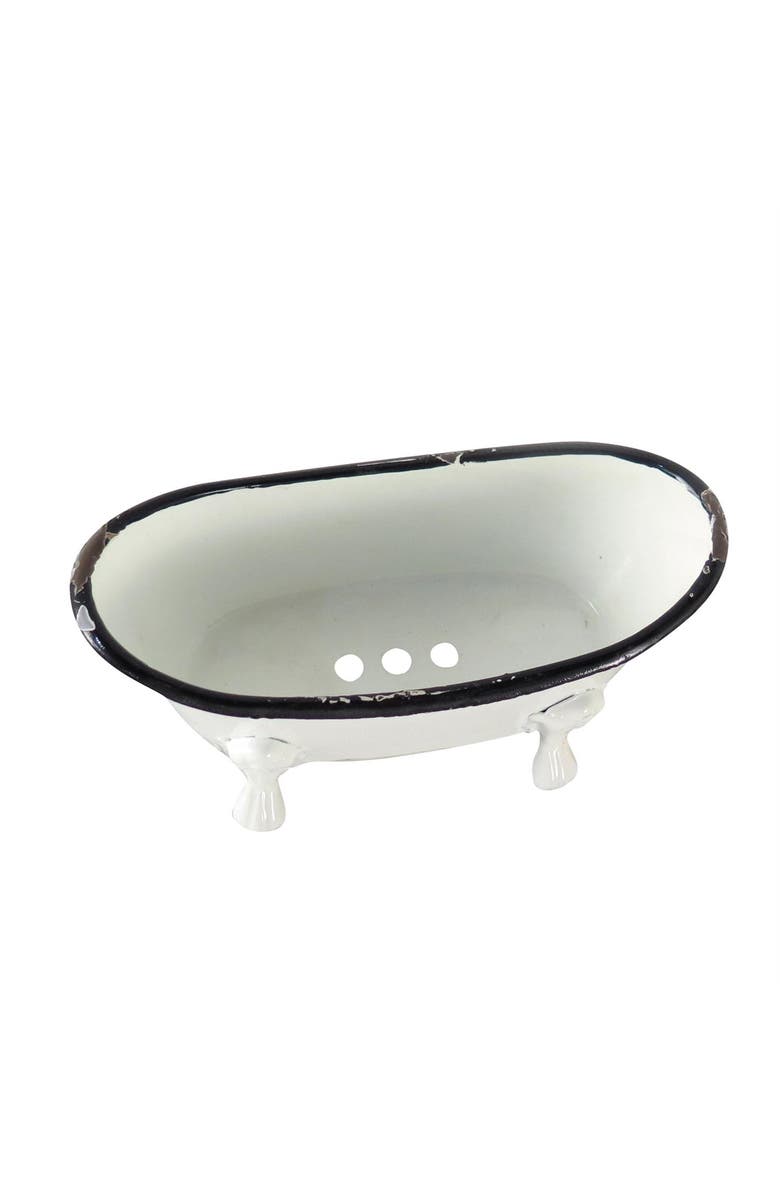 Foreside Home and Garden Black Rim White Enamel Bathtub Soap Dish, Alternate, color, Black