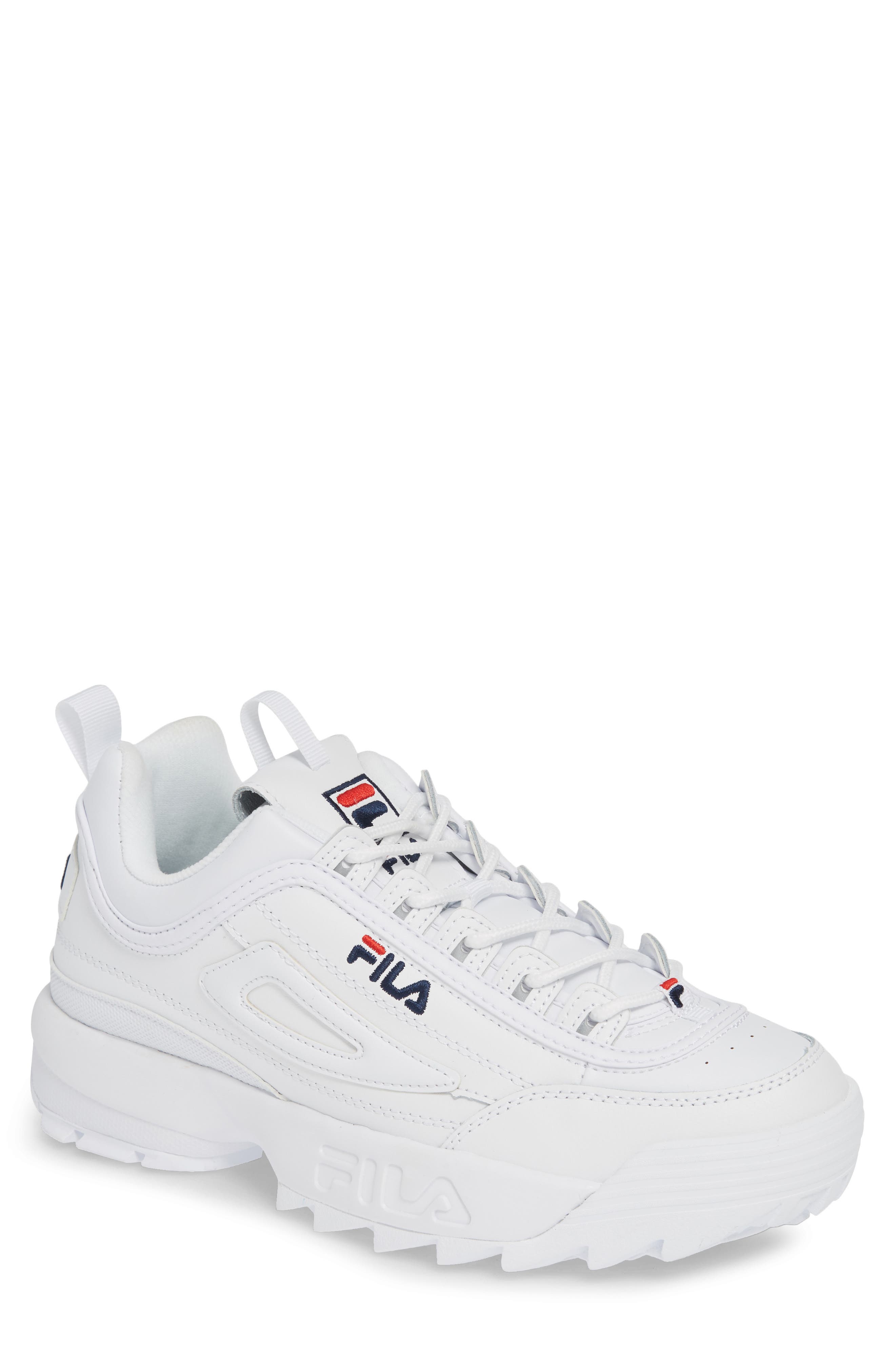 Disruptor II Premium Sneaker, Main, color, WHITE/ NAVY/ FILA RED