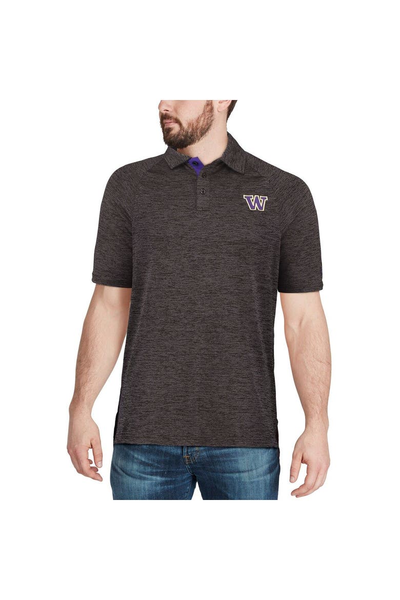 Men's Colosseum Black Washington Huskies Down Swing Polo, Alternate, color, Heather Black