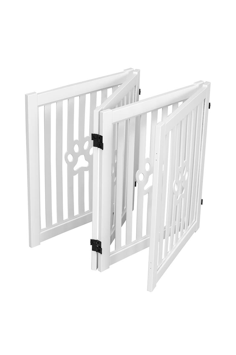 4 Panel Dog Gate White Foldable Wooden, Alternate, color, Multicolored