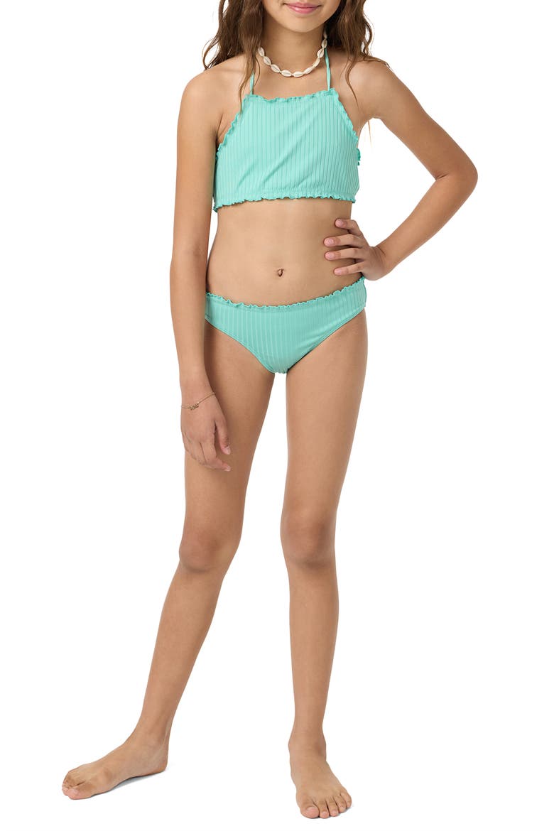 Kids' Shore Break Rib Ruffle Two-Piece Swimsuit, Main, color, HOLIDAY