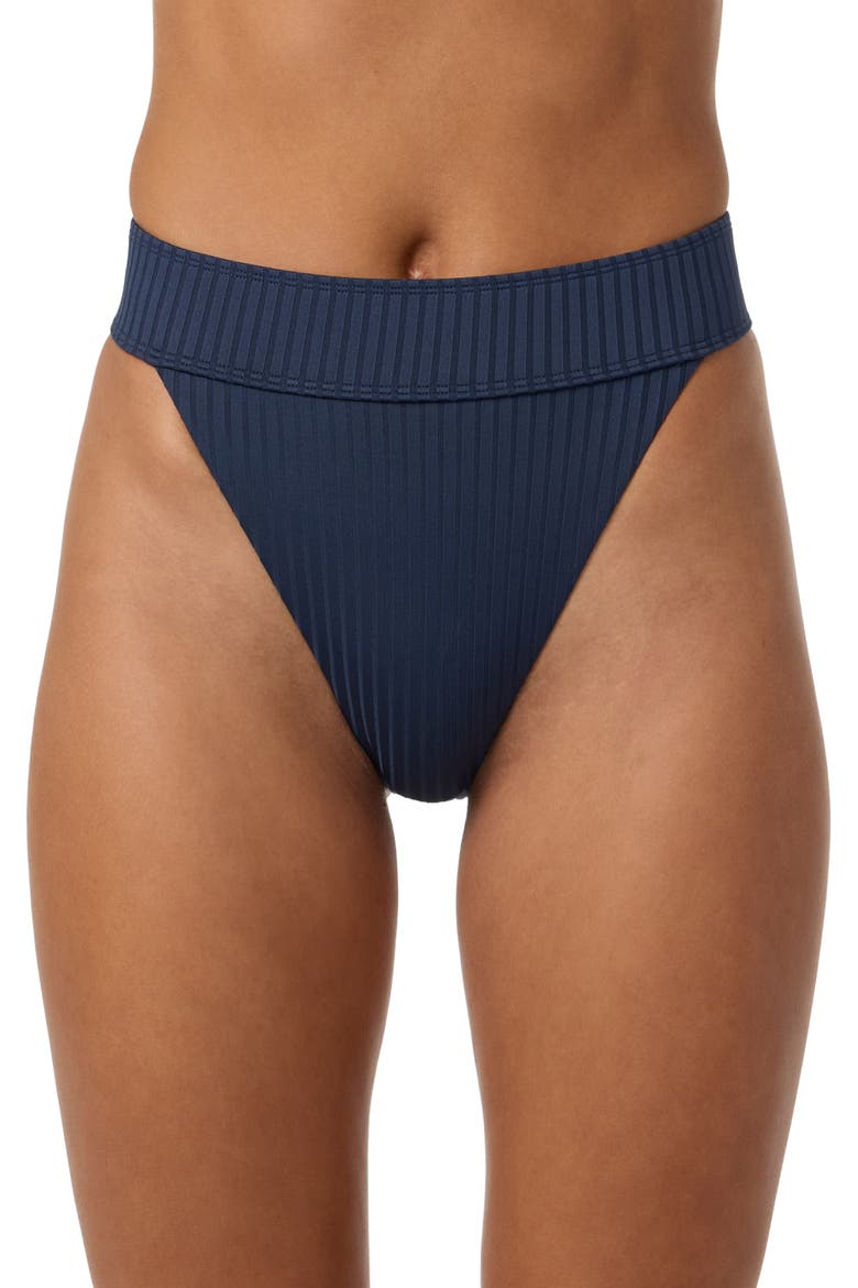 Shorebreak Rib Santa Barbara High Waist Bikini Bottoms, Main, color, NAVY