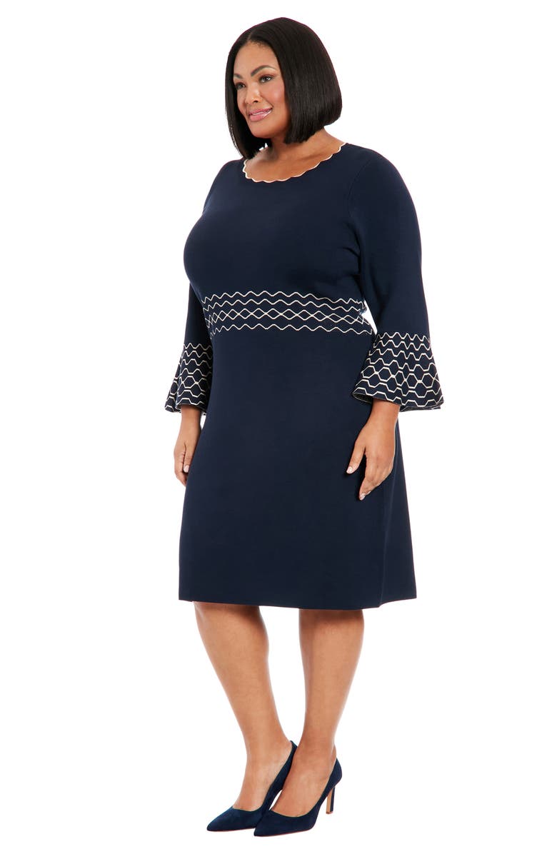 London Times Piped Bell Sleeve Sweater Dress, Alternate, color, Navy