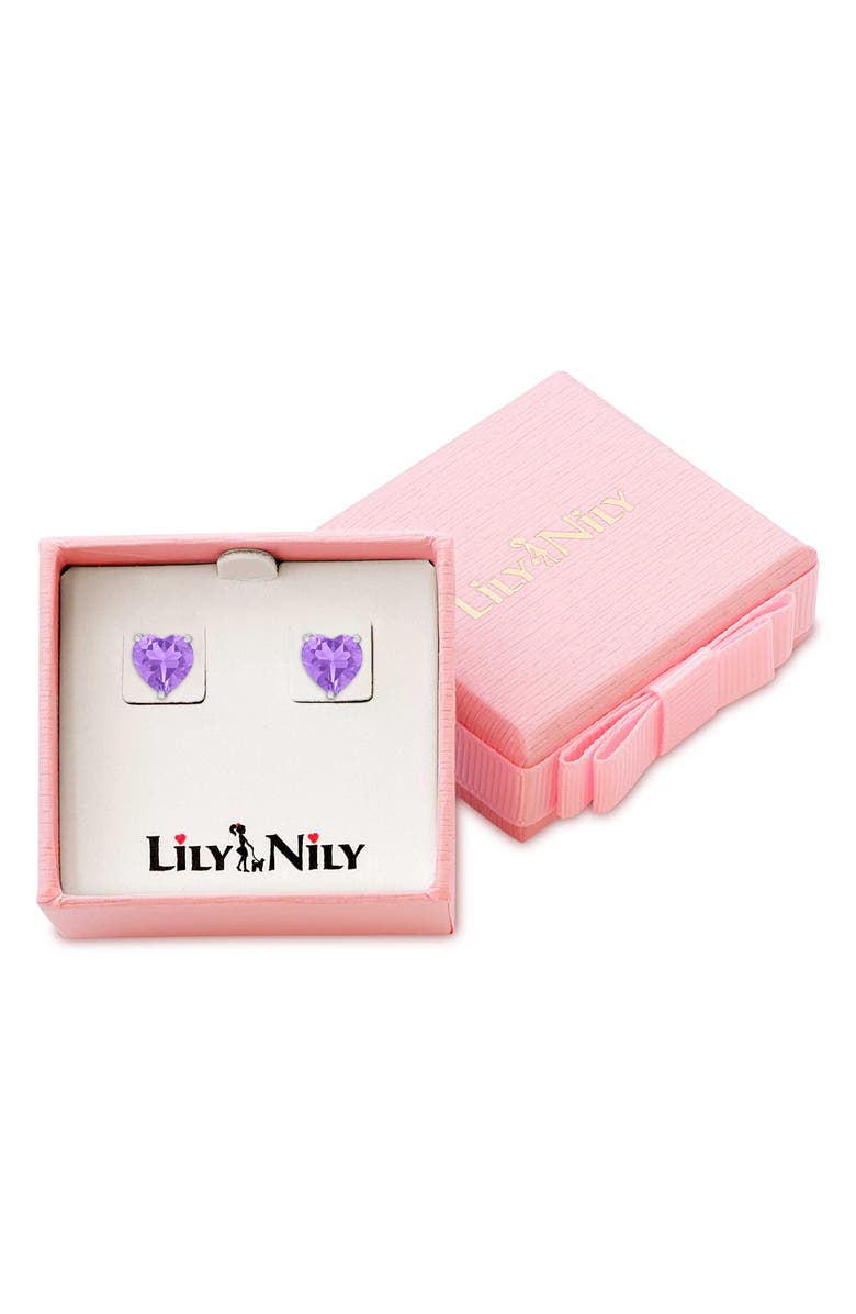 Lily Nily Kids' Cubic Zirconia Heart Stud Earrings, Alternate, color, Purple
