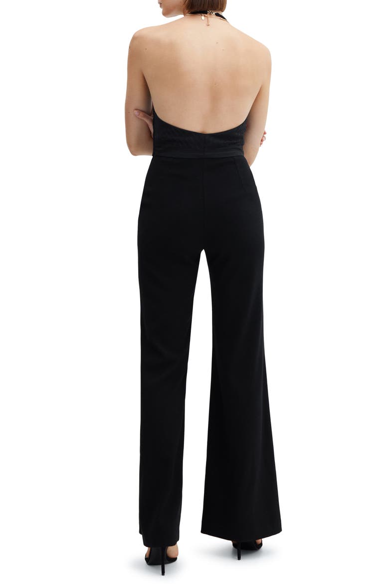 Halter Neck Flare Leg Jumpsuit, Alternate, color, BLACK