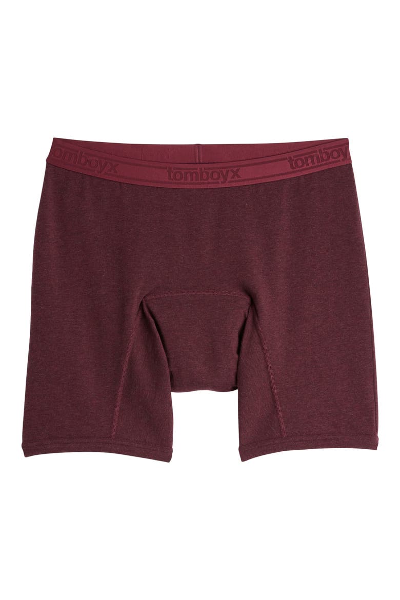 First Line Stretch Cotton Period 9-Inch Boxer Briefs, Main, color, BLACK CHERRY HEATHER