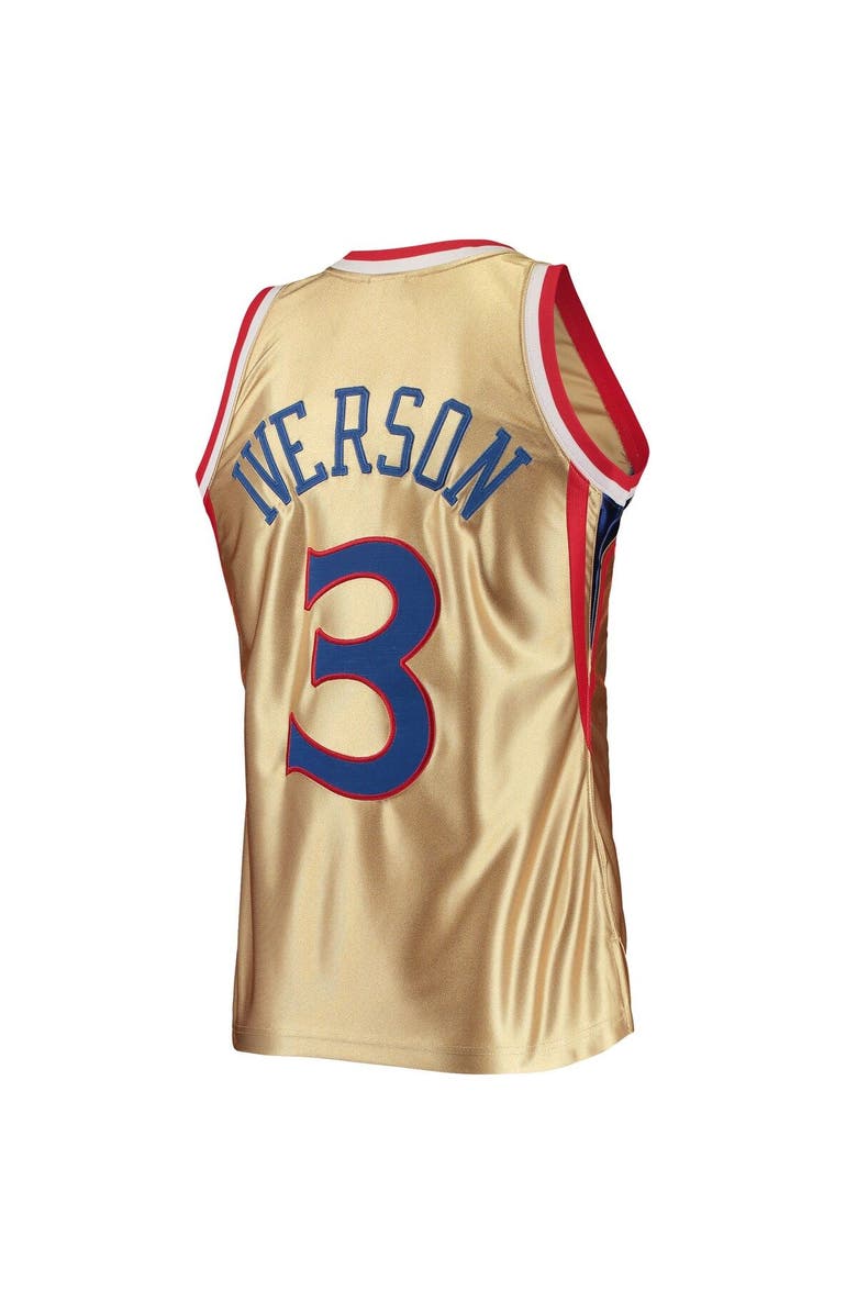 Mitchell & Ness Men's Mitchell & Ness Allen Iverson Gold Philadelphia 76ers 75th Anniversary 1996/97 Hardwood Classics Swingman Jersey, Alternate, color, 
