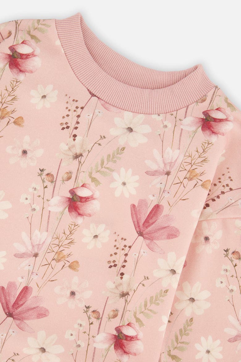 French Terry Ribbed Trim Relaxed Dress, Alternate, color, Pink Printed Flowers