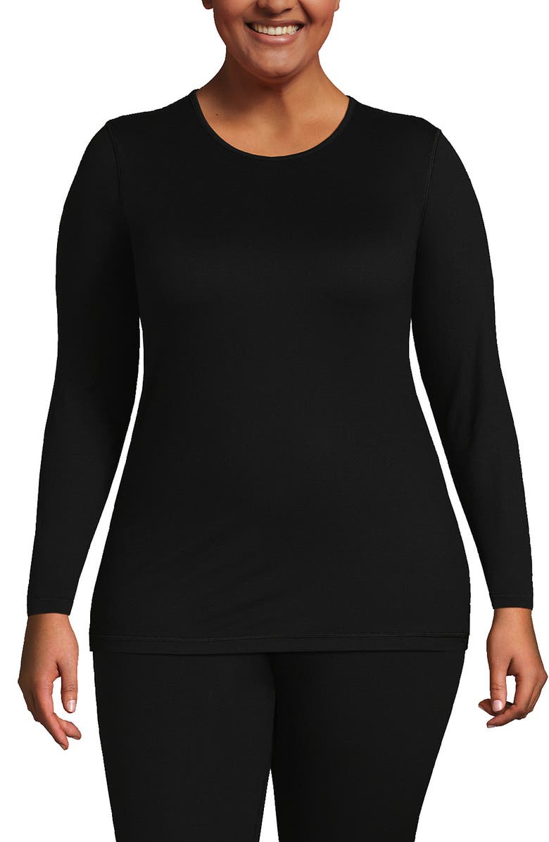 Lands' End Baselayer Cozy Thermaskin Crewneck Top, Main, color, Black