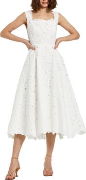 Mac Duggal Embroidered Floral A Line Sleeveless Midi Dress