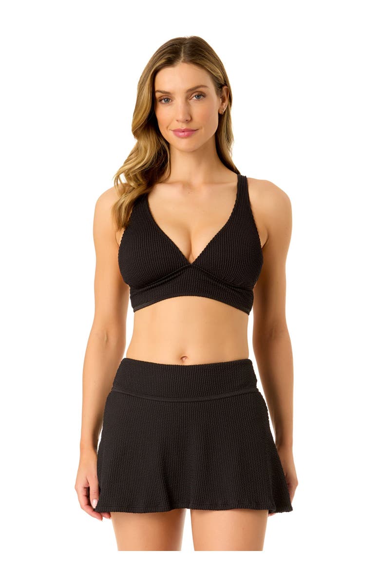 Women's Live In Color Textured Shirred Soft Band Bralette Bikini Swim Top, Main, color, Black