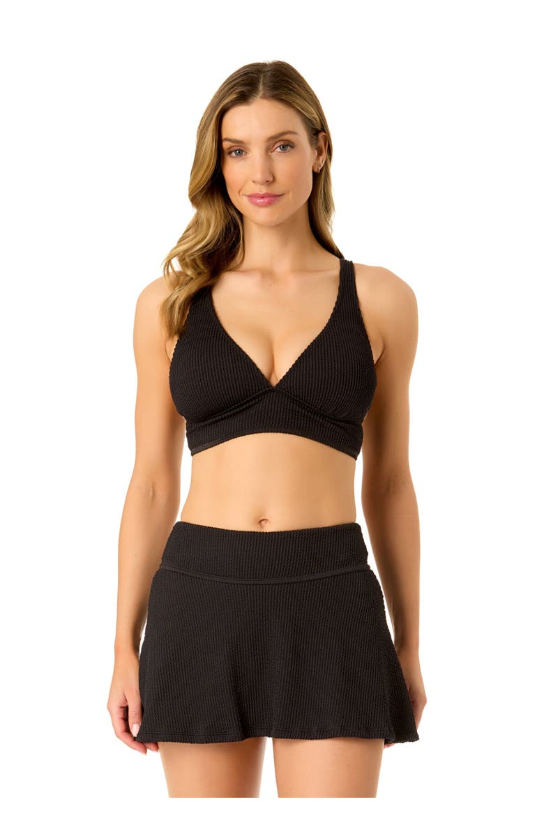 Anne Cole Women's Live In Color Textured Shirred Soft Band Bralette Bikini Swim Top, Main, color, Black