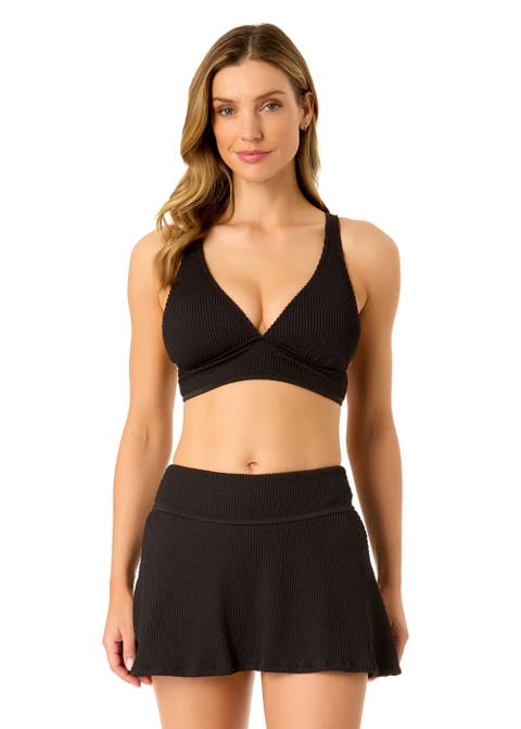 Women's Live In Color Textured Shirred Soft Band Bralette Bikini Swim Top