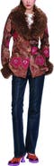 Anna Sui Poiret Rose Embroidered Faux Suede Faux Fur Trim Jacket