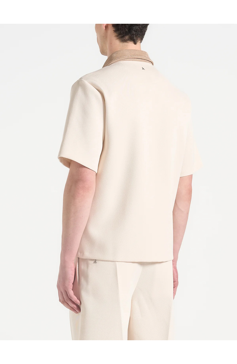 Manière De Voir Joel Twill Shirt with Suede Revere Collar, Alternate, color, Cream