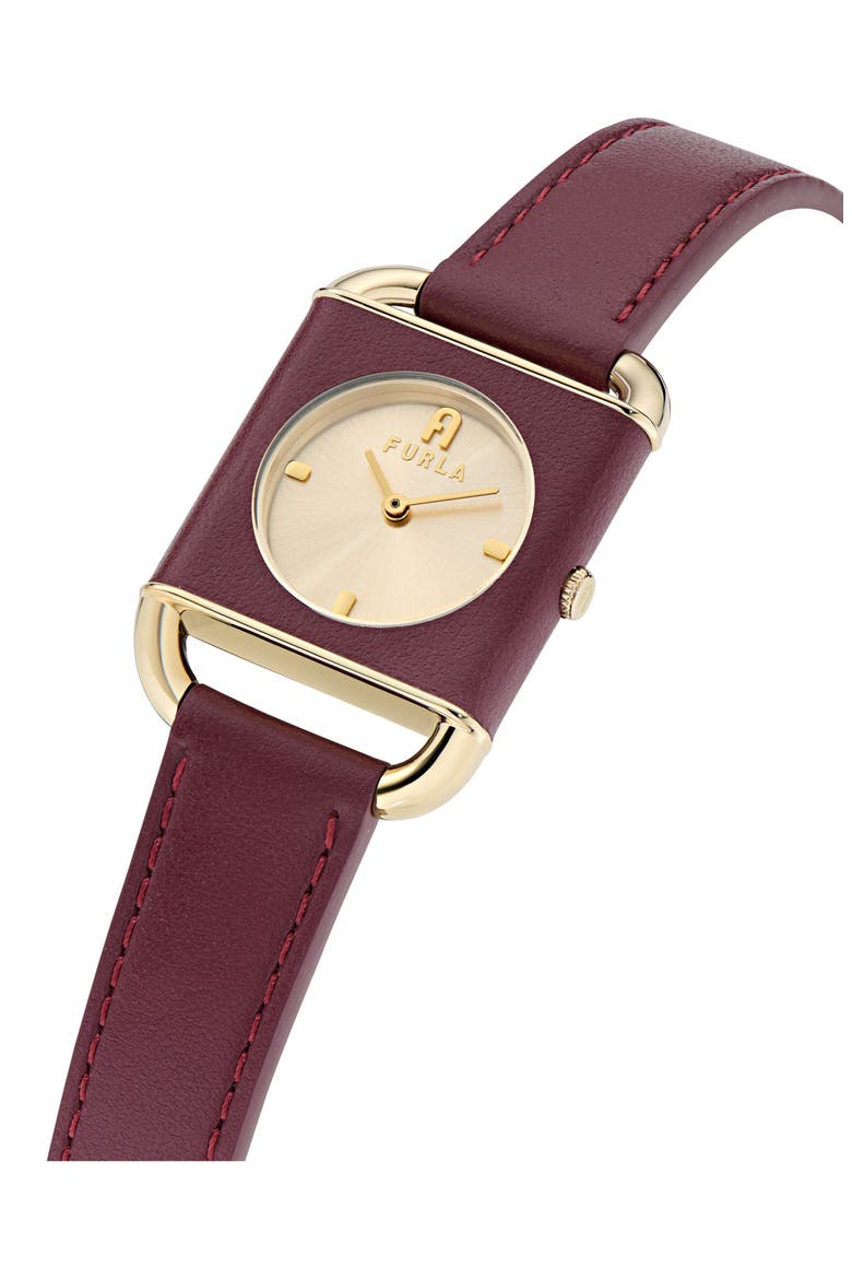 Heritage Square Leather Strap Watch, 28mm, Alternate, color, YELLOW GOLD/ BURGUNDY