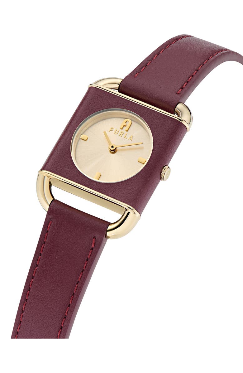 Furla Heritage Square Leather Strap Watch, 28mm, Alternate, color, Yellow Gold/ Burgundy