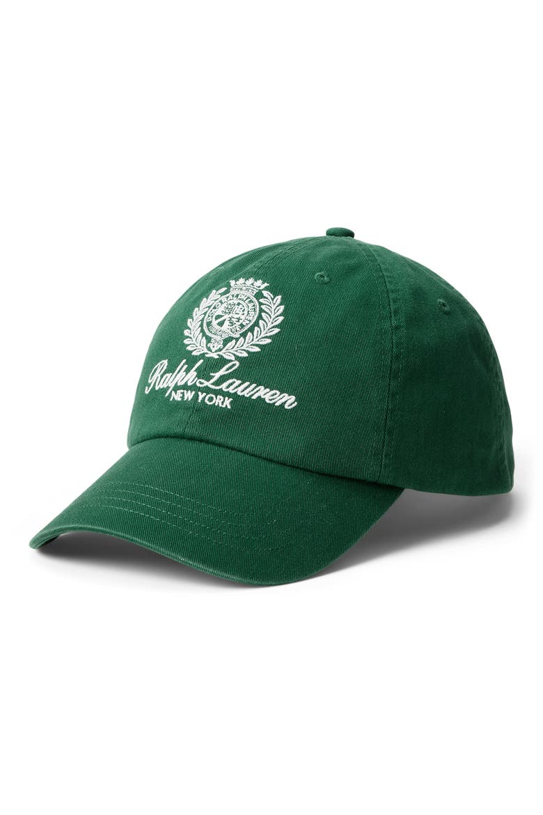 Embroidered Crest Cotton Twill Baseball Cap, Main, color, NEW FOREST