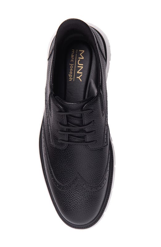 Marc Joseph New York Hill Street Hands Free Technology Leather Wingtip Casual Oxford, Alternate, color, Black Grainy Leather