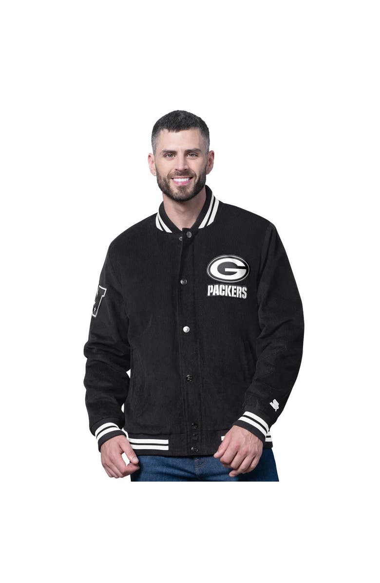 STARTER Men's Starter Black Green Bay Packers Blackout Corduroy Full-Snap Varsity Jacket, Main, color, Black