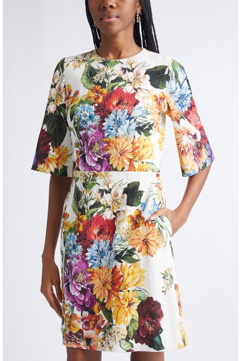 Floral Elbow Sleeve Sheath Dress, Alternate, color, HA5PC B.FIORI CRET. F.BCO
