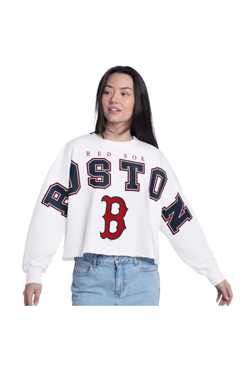 Women's G-III 4Her by Carl Banks White Boston Red Sox Bleachers Cropped Pullover Sweatshirt, Main, color, White