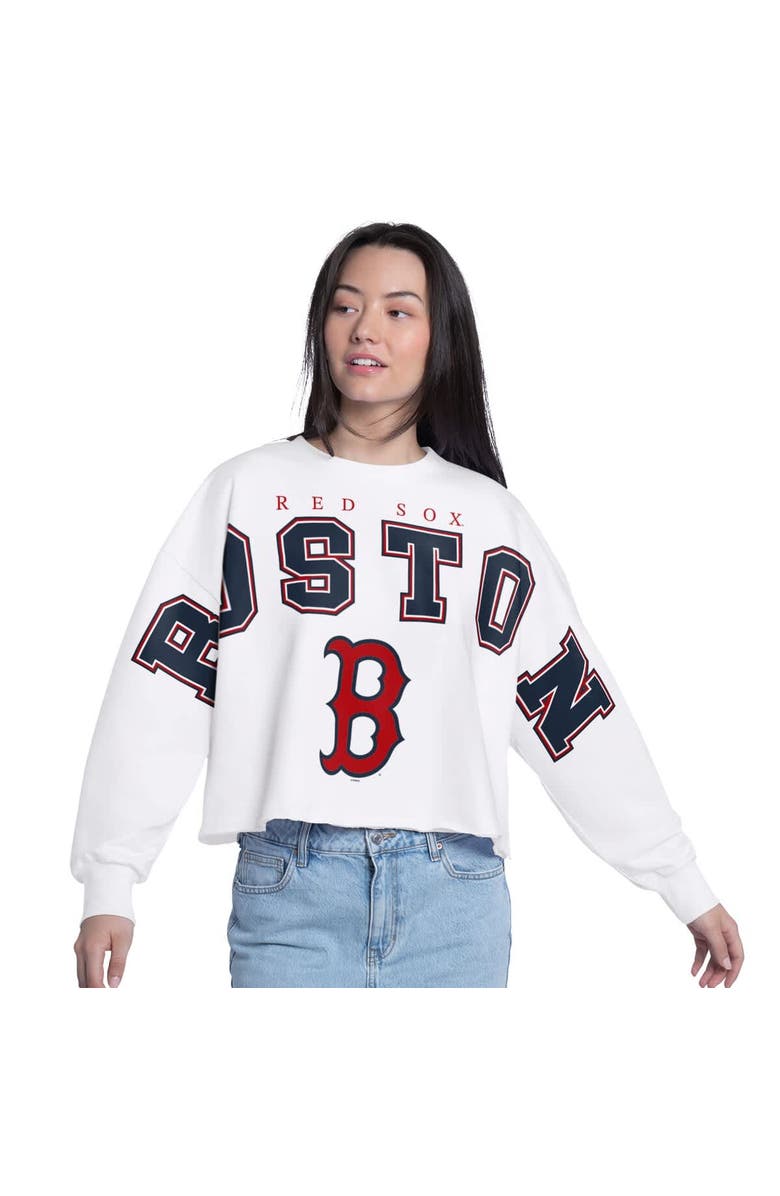 G-III 4HER BY CARL BANKS Women's G-III 4Her by Carl Banks White Boston Red Sox Bleachers Cropped Pullover Sweatshirt, Main, color, White