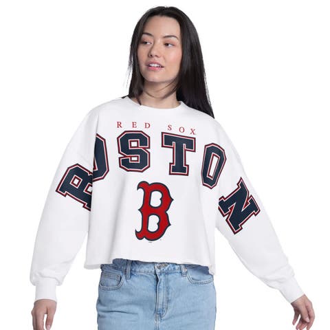 Women's G-III 4Her by Carl Banks White Boston Red Sox Bleachers Cropped Pullover Sweatshirt
