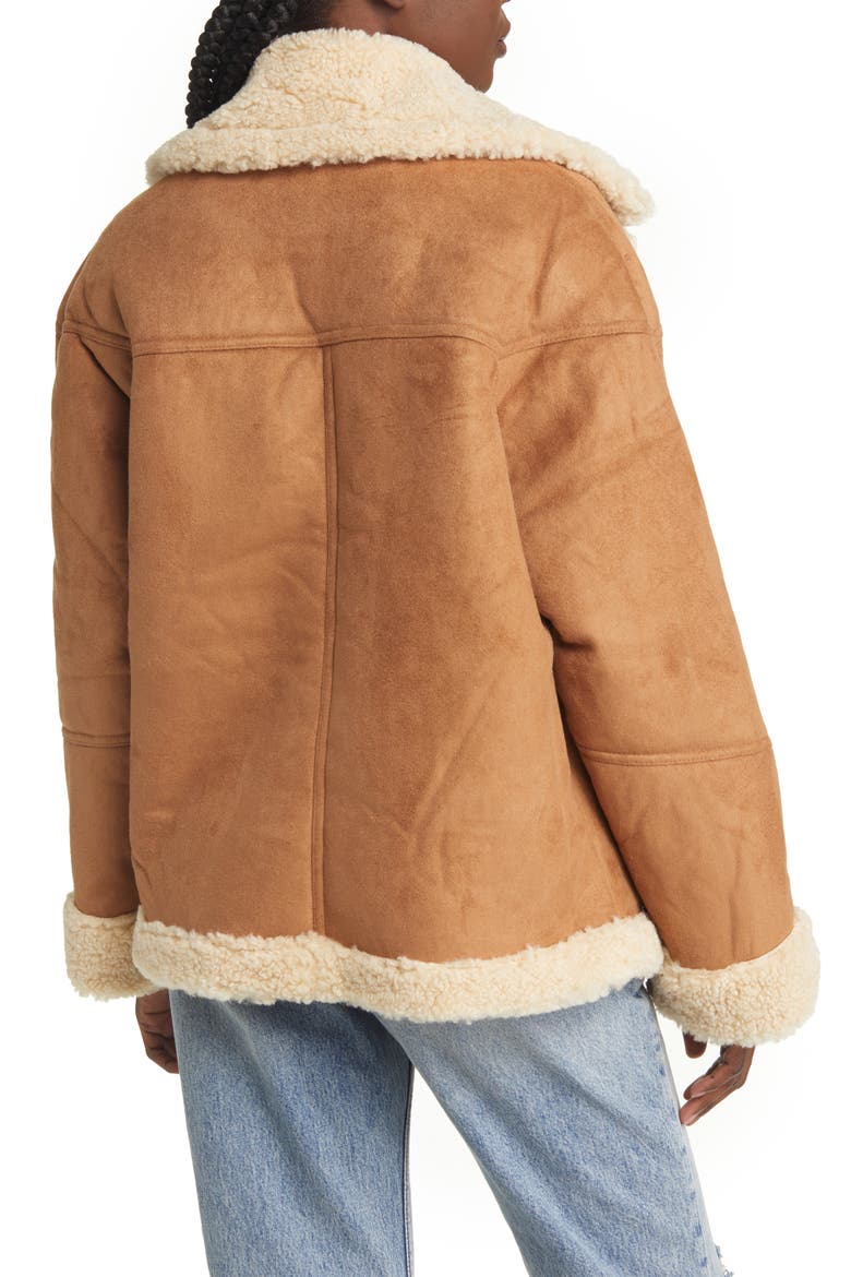 Women's Faux Shearling Car Coat, Alternate, color, BROWN