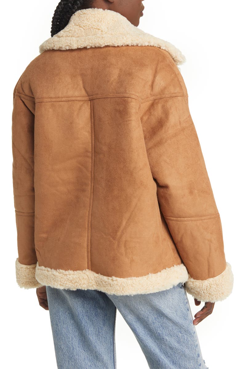 Topshop Women's Faux Shearling Car Coat, Alternate, color, 