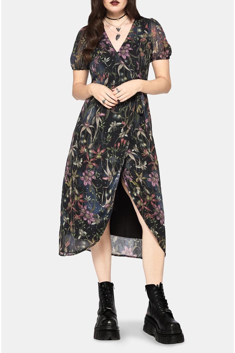 Elide Black Orchid Wrap Midi Dress, Alternate, color, Black