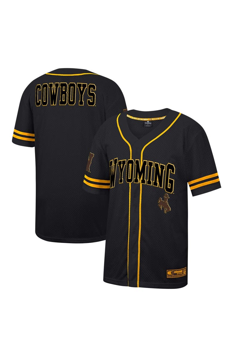 COLOSSEUM Men's Colosseum Black Wyoming Cowboys Free Spirited Mesh Button-Up Baseball Jersey, Main, color, 