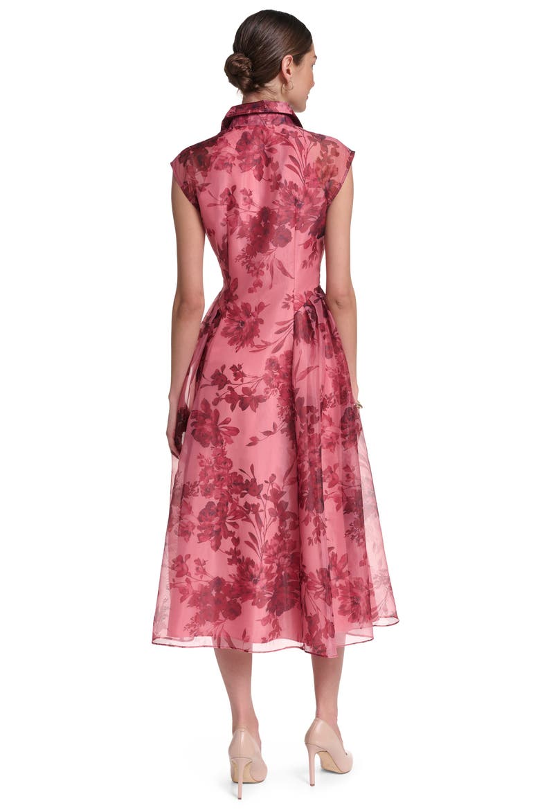 Cap Sleeve Floral Printed Organza Midi Dress, Alternate, color, Pink Floral Multi