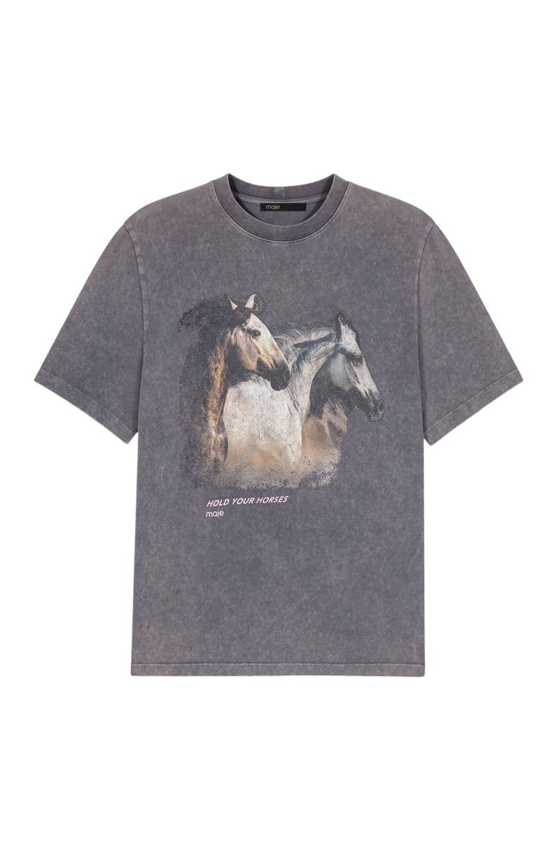 maje Horse print T-shirt, Main, color, Grey