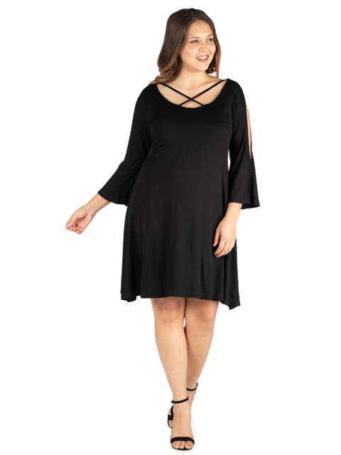 Criss Cross Neckline Cold Shoulder Dress