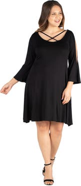 24seven Comfort Apparel Criss Cross Neckline Cold Shoulder Dress