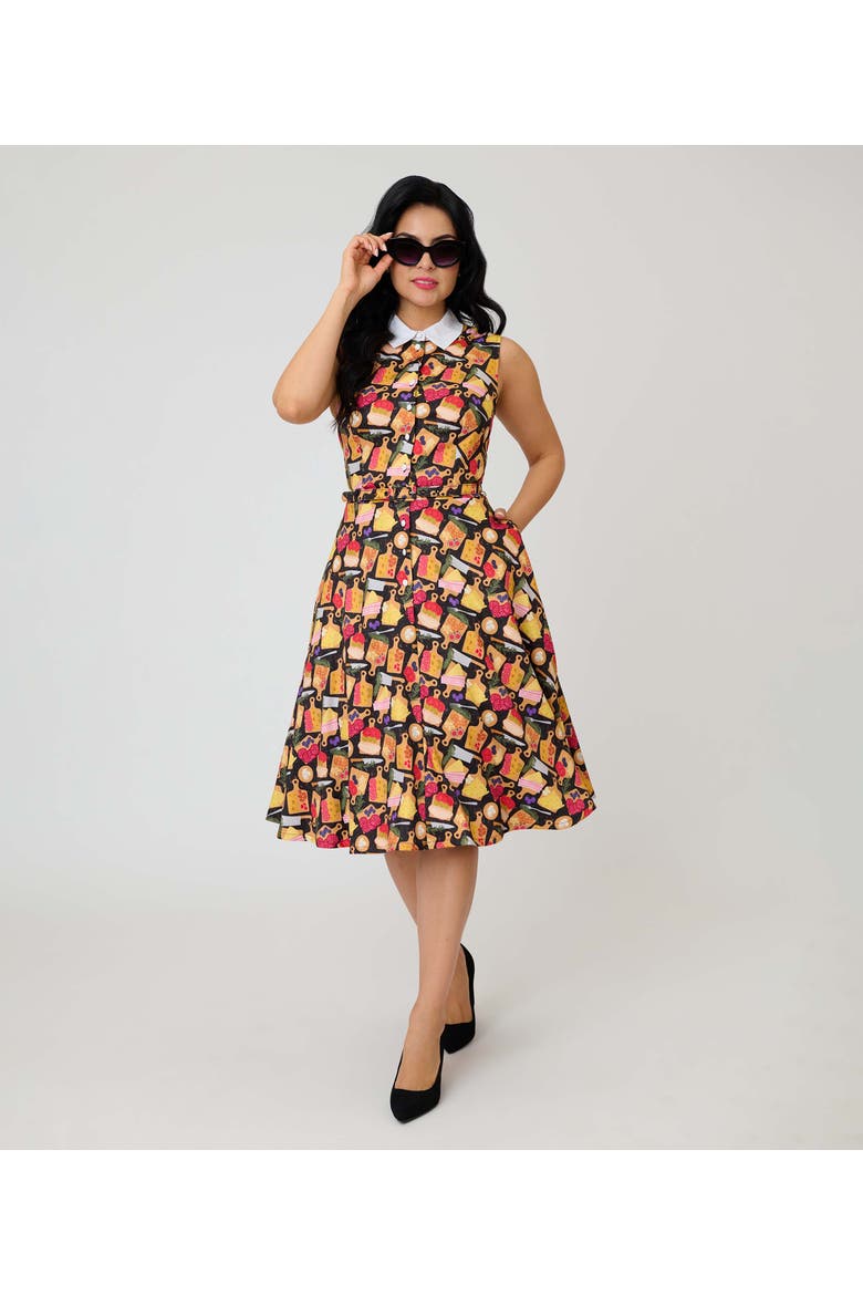 Sleeveless Darlene Dress, Alternate, color, Black Charcuterie Print