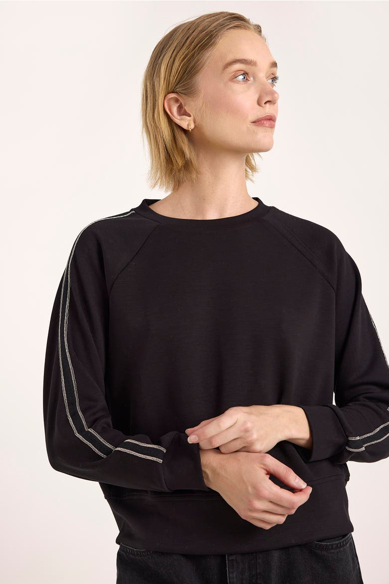 Bead Trim Jersey Crew Neck Sweatshirt, Alternate, color, Black