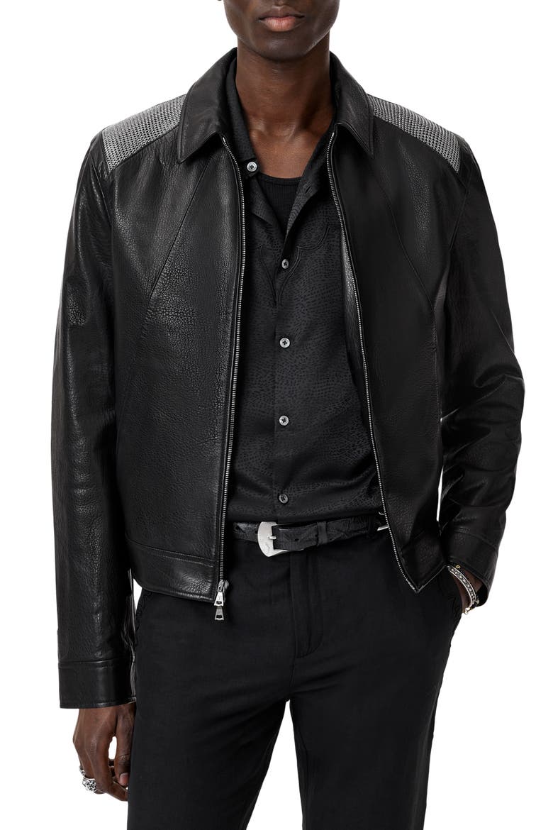 Hurst Mesh Detail Leather Jacket, Alternate, color, BLACK