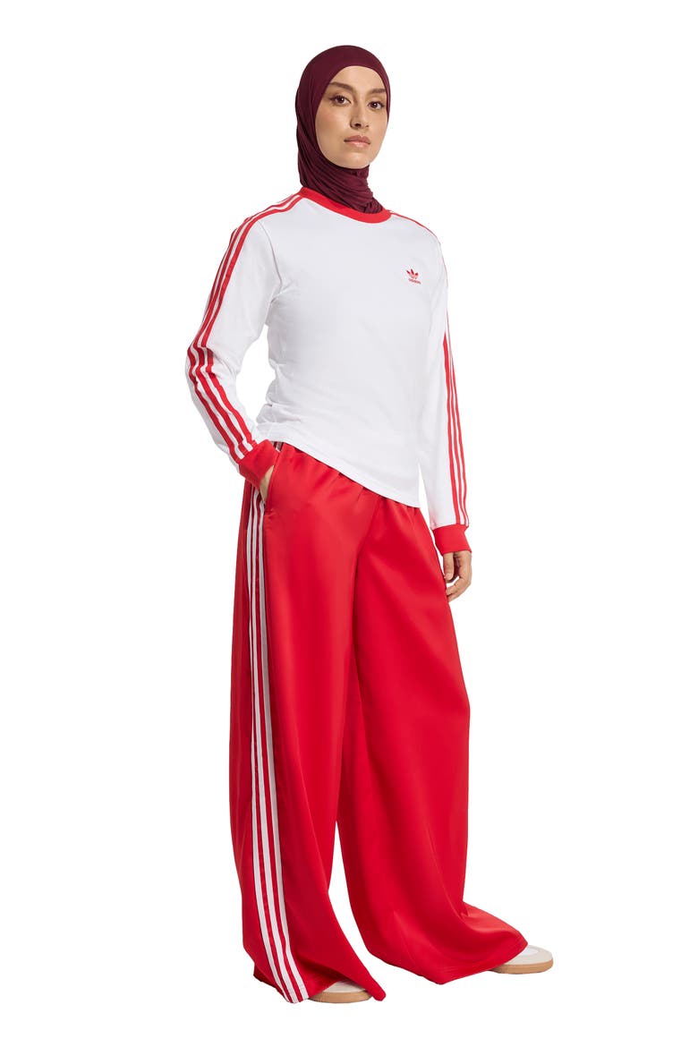 Wide Leg Satin Track Pants, Alternate, color, BETTER SCARLET/ WHITE