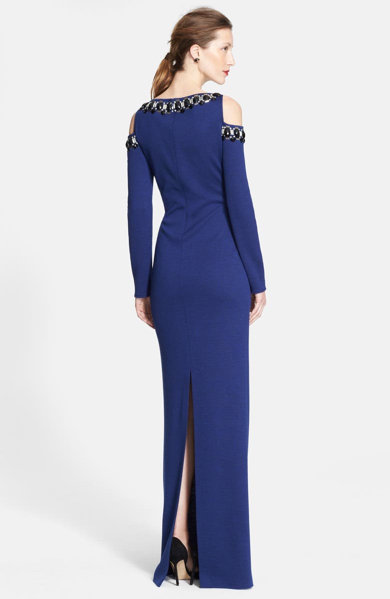 St. John Collection Hand Beaded Milano Knit Cold Shoulder Gown, Alternate, color,