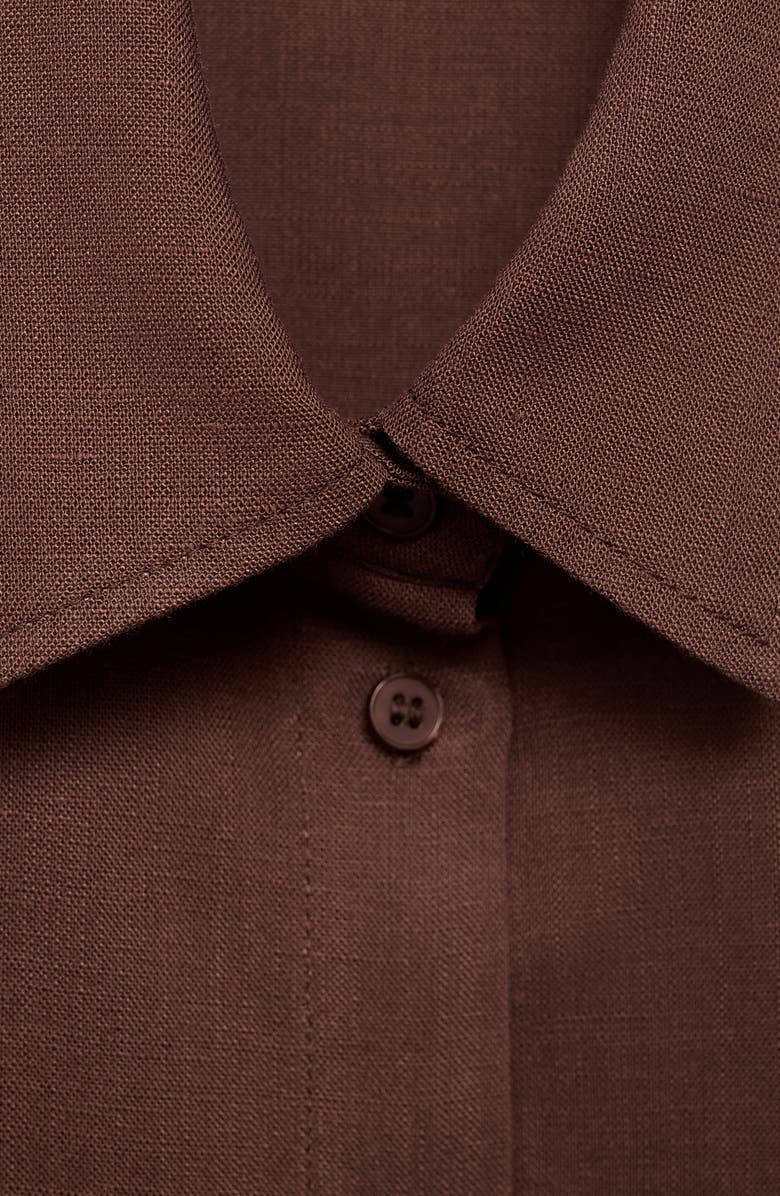 MANGO Straight Lyocell & Linen Button-Up Shirt, Alternate, color, Chocolate