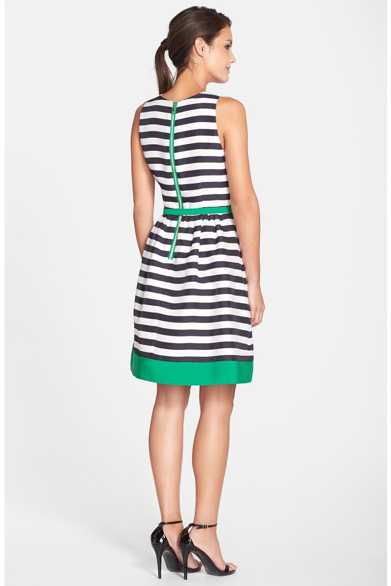 Belted Stripe Fit & Flare Dress, Alternate, color, NAVY/ IVORY/ GREEN