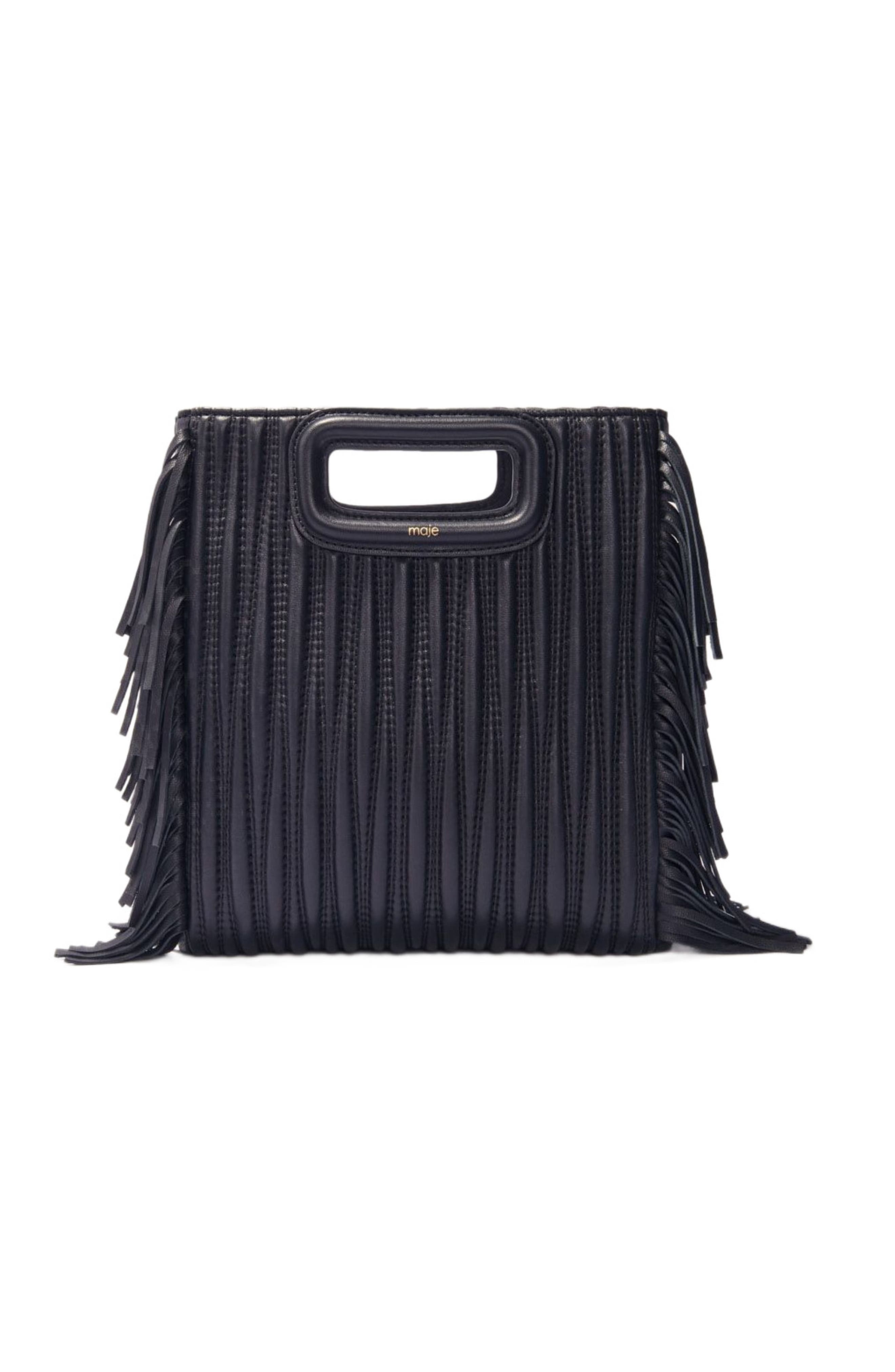 maje Quilted leather M bag, Main, color, Black