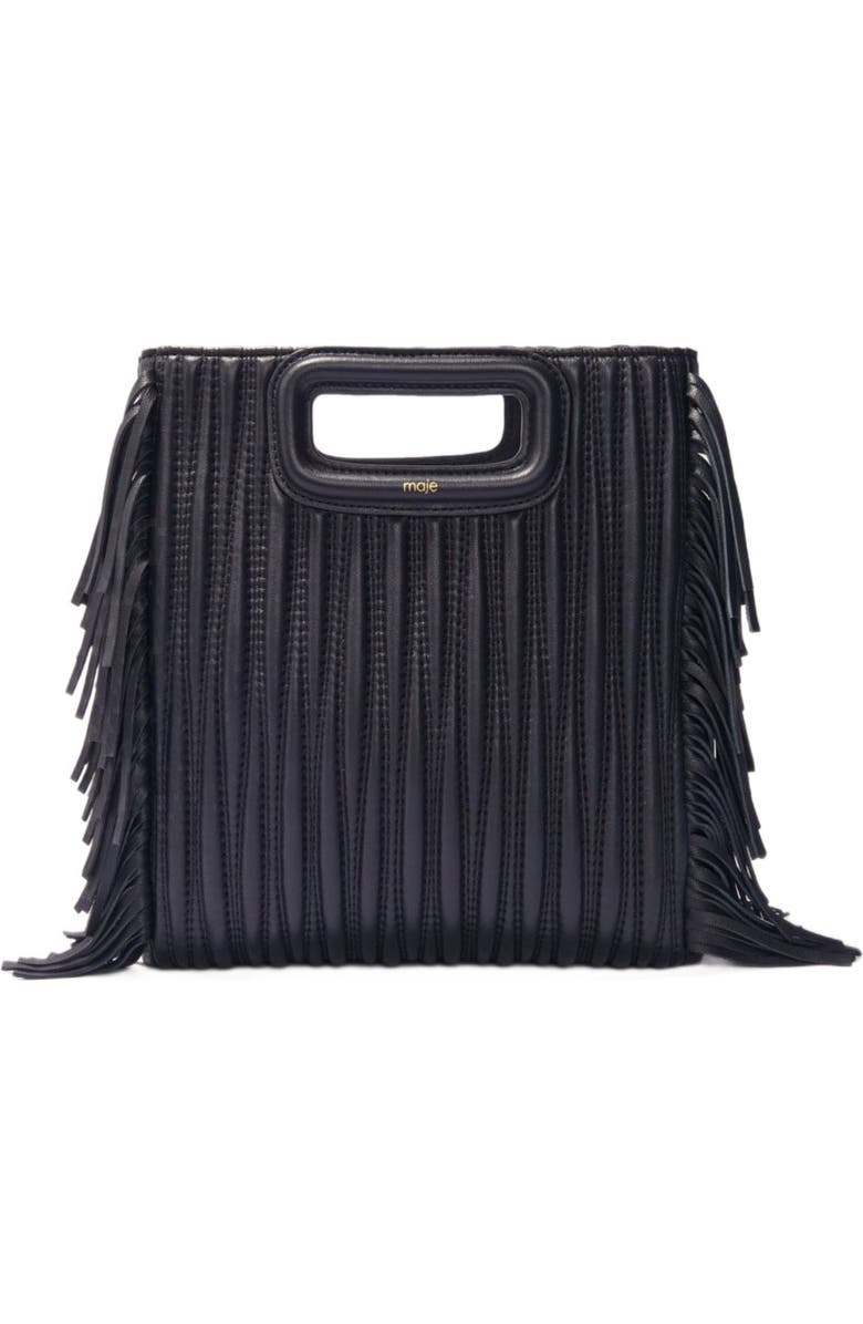 maje Quilted leather M bag, Main, color, Black
