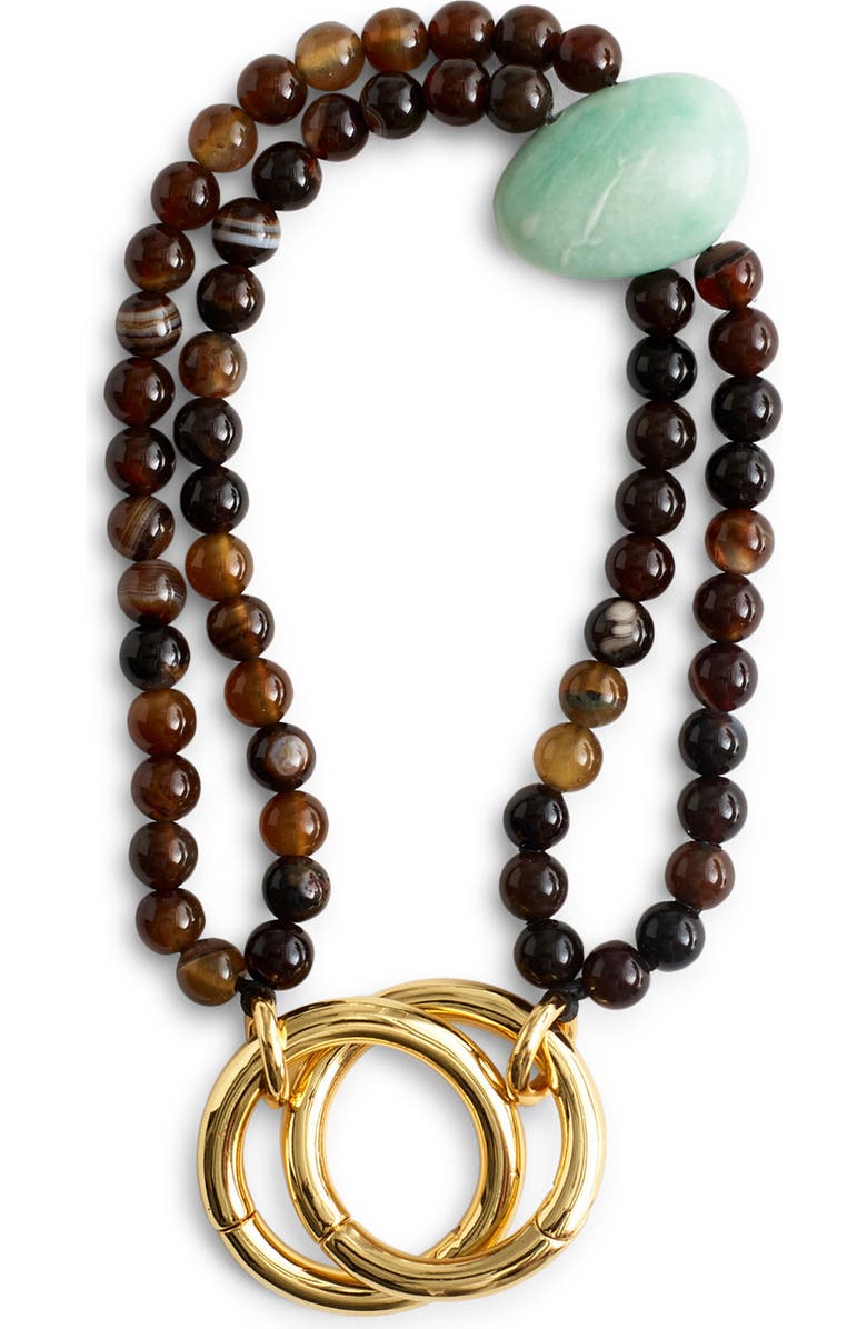 Madewell Double Strand Beaded Bag Charm, Main, color, Brown/ Teal/ Antique Gold