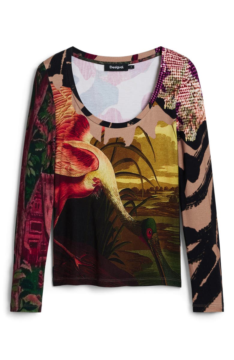 Desigual Abstract Print Scoop Neck T-Shirt, Alternate, color, Pink