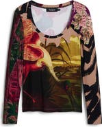 Desigual Abstract Print Scoop Neck T-Shirt