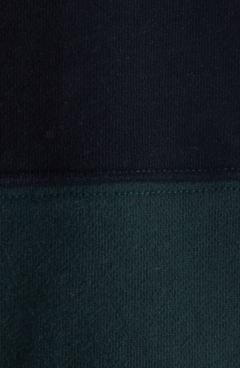 Acne Studios Striped Organic Cotton Fleece Polo Sweatshirt, Alternate, color, Forest Green/ Black