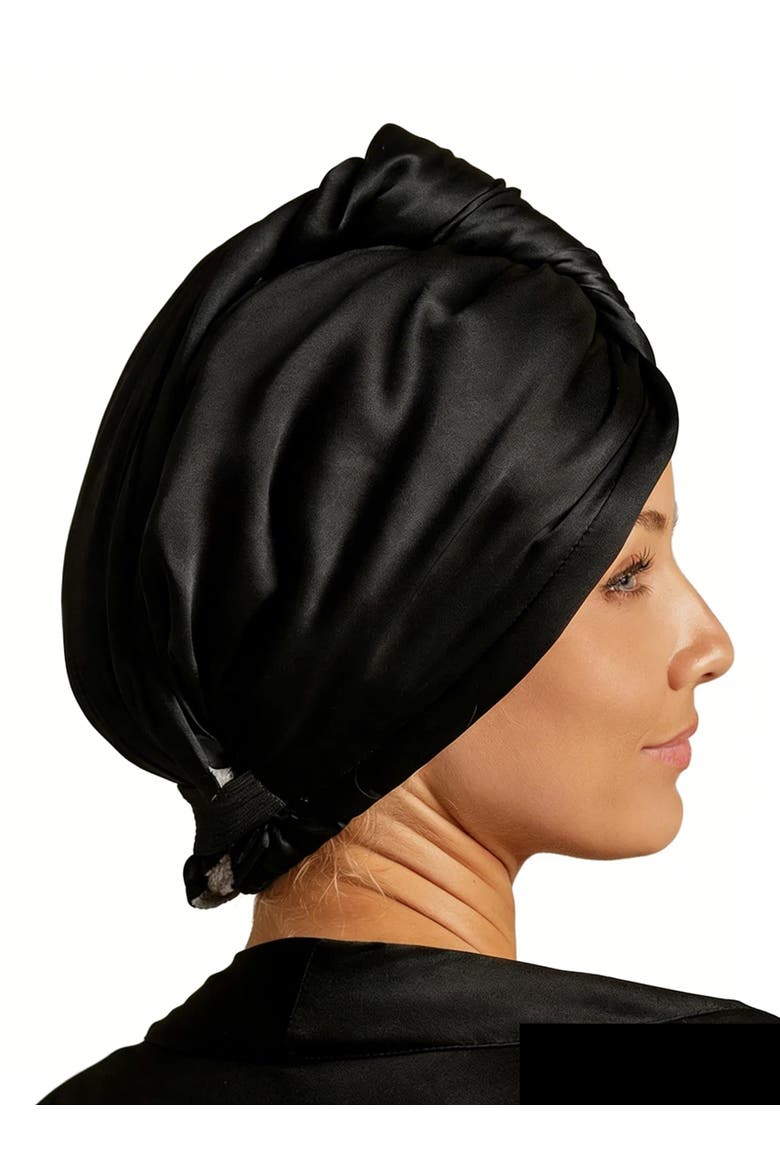 Pure Silk Hair Towel Wrap, Main, color, Black